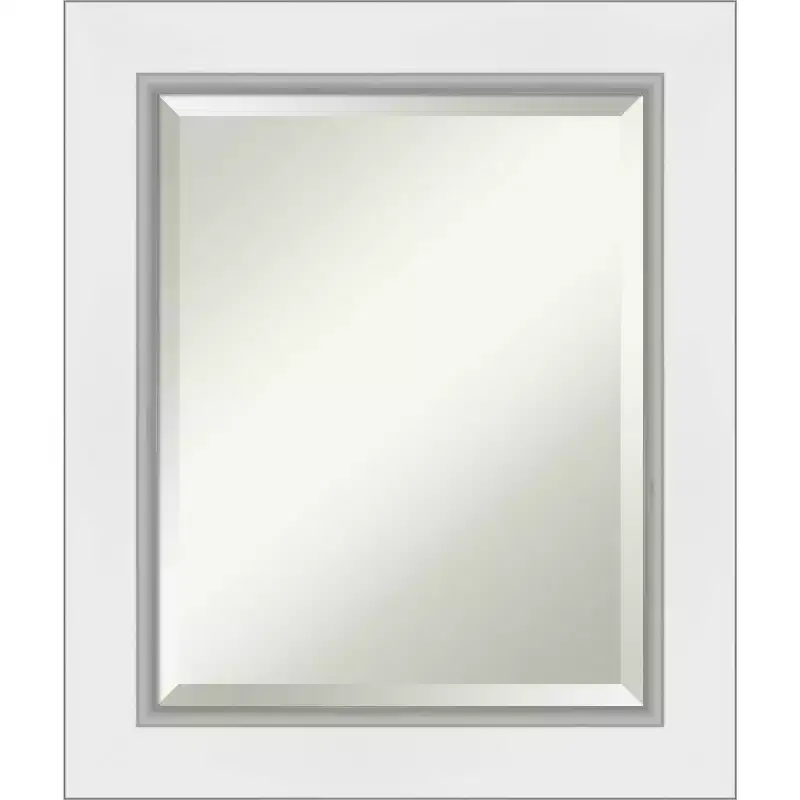 22" x 26" Eva White Framed Wall Mirror Silver - Amanti Art: Modern Beveled, No Assembly Required