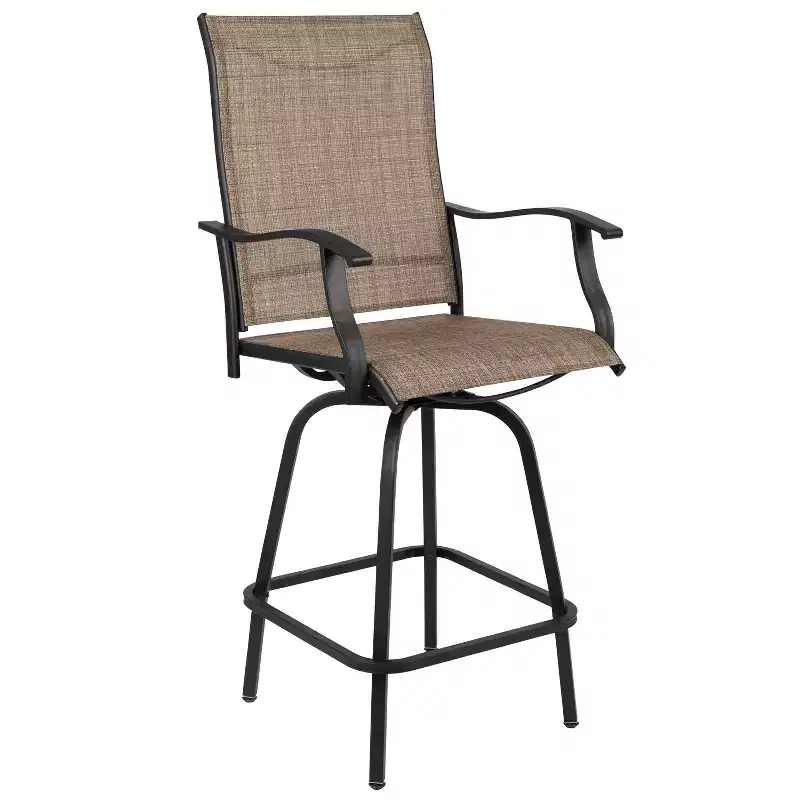 Merrick Lane Set of 2 Brett High Back Bar Height Swivel Patio Stools with Powder Coated Metal Frames and Textilene Upholstery