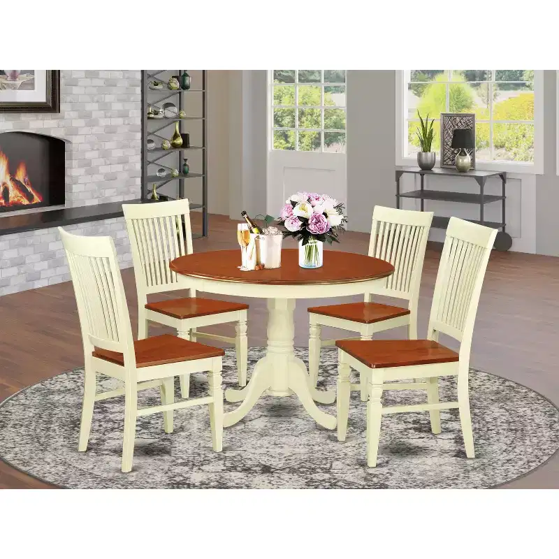 5-Piece Kitchen Table Set - Dining Table & 4 Chairs - Vintage Style - Buttermilk Cherry Finish