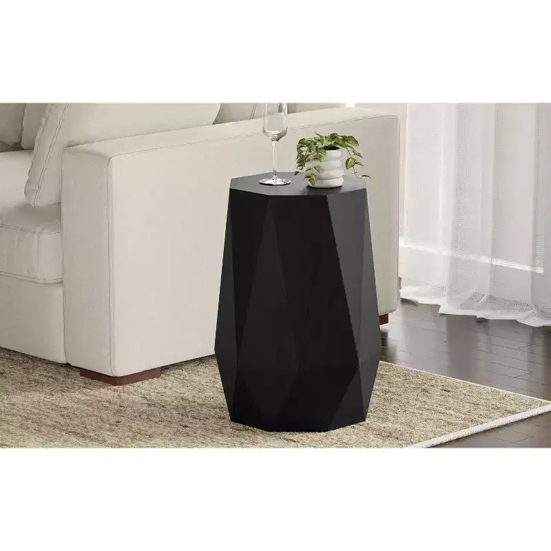 SOLID ACACIA WOOD 15 inch Wide Polygon Contemporary Side Table, Fully Assembled