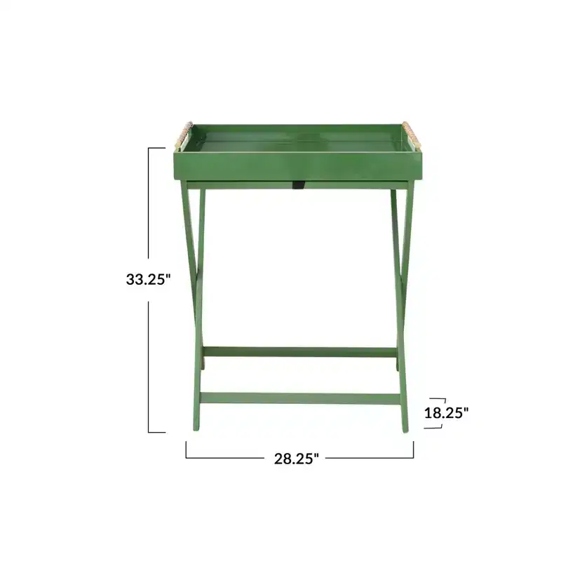 Bamboo-Handled Folding Tray Table, Green