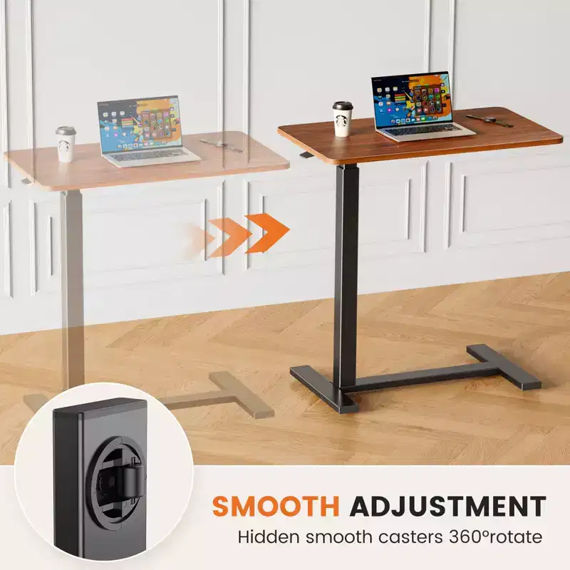 Adjustable Mobile Overbed Table with Wheels, Rolling Laptop Computer Desk and Mobile Standing Table for Home and Hospital-27.5 x 15.7 x 43.3(Brown)