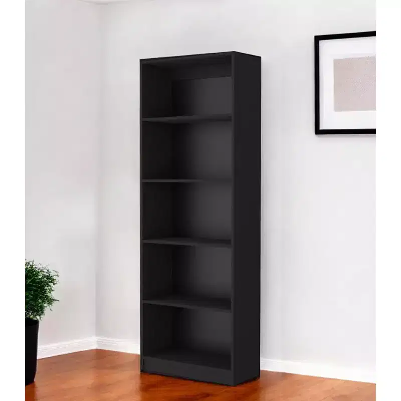 HomeRoots 71 Black Wood Five Tier Bookcase