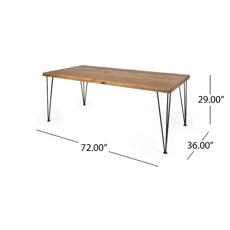 Christopher Knight Home Mikkel Modern 7 Piece Patio Acacia Dining Set with Slatted Table and Iron Hairpin Legs