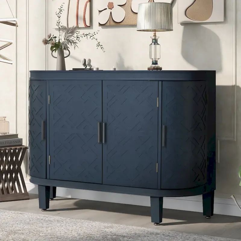 Sideboard Wooden Cabinet with Antique Pattern Doors