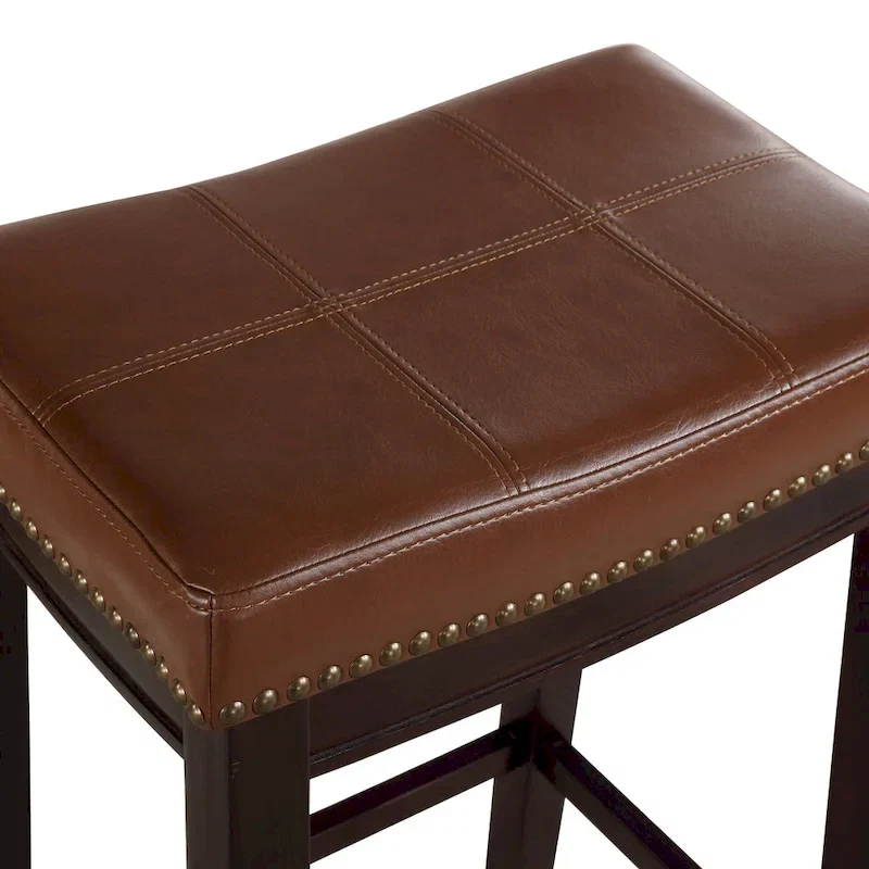 Espresso Wood Counter Stool with Cognac Faux Leather Seat, 32.5