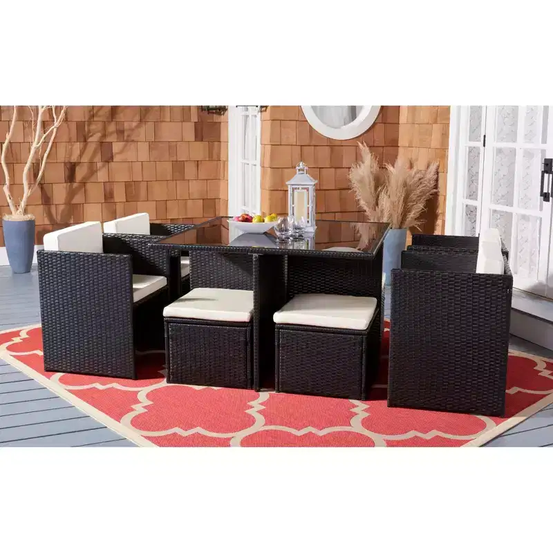 Klena 9 Piece Dining Set - Indoor/Outdoor - PAT9024 - Black/Beige - Safavieh