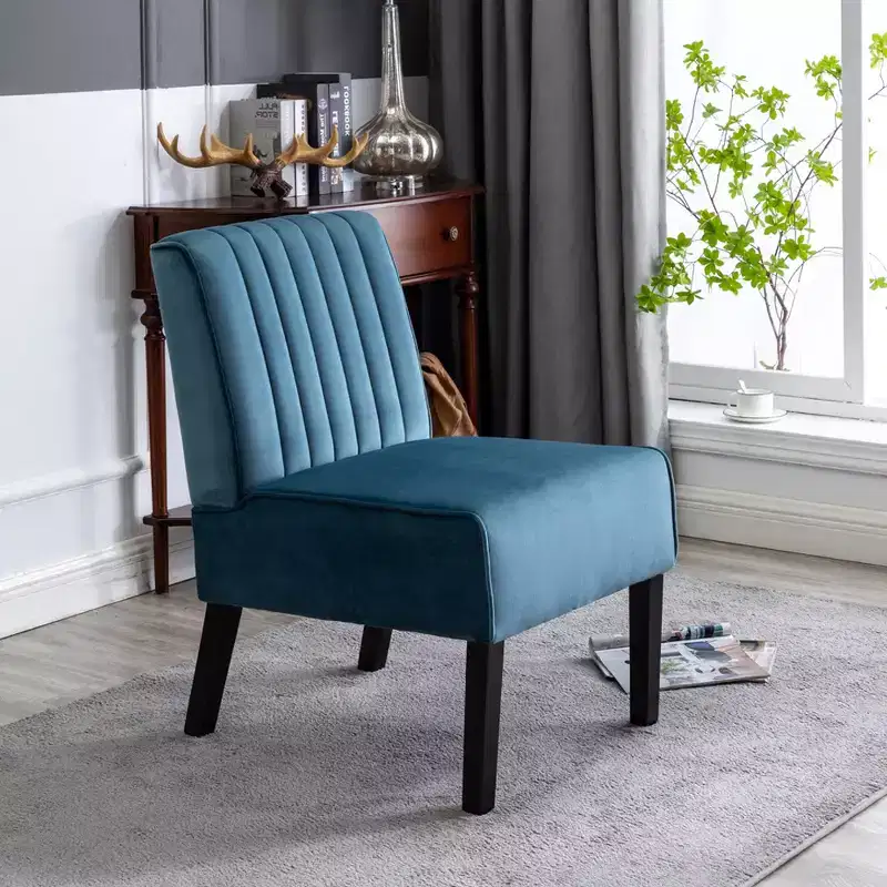 Whisen Modern Accent Chairs Set of 2, Elegant Velvet Upholstery Armless Chair with Solid Wood Legs, Minimalist Design