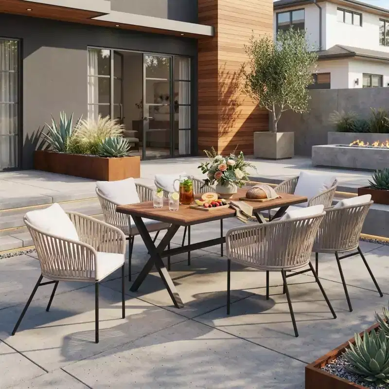 Polibi 7-Piece Patio Dining Set with Acacia Wood Tabletop