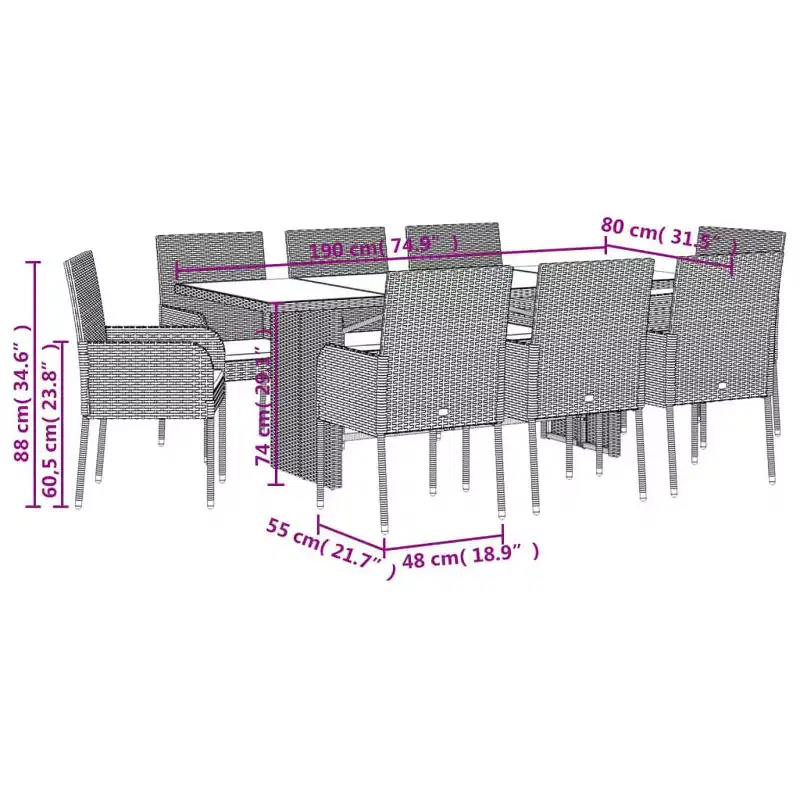 vidaXL Garden Dining Set Grey PE Rattan UV-resistant materials