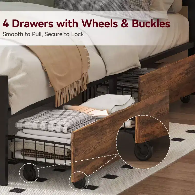 Dyonery Bed Frame with Upholstered Headboard,Metal Bed Frame with Footboard,Noise-Free,No Box Spring Needed,Easy Assembly