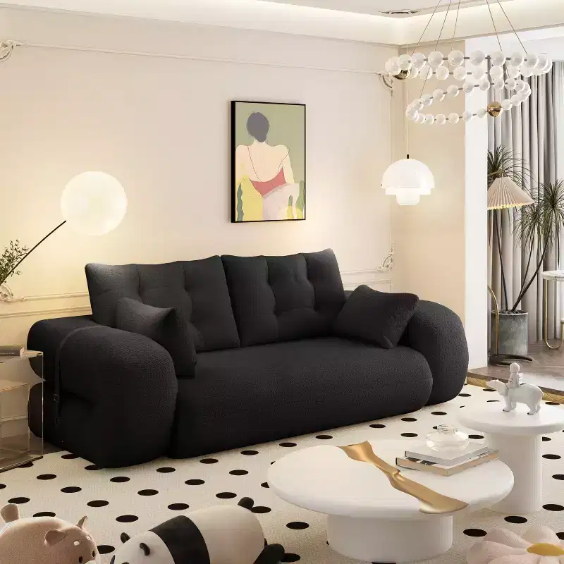 MAYEERTY 78.7 Multifunctional Foldable Sofa Bed, 3-in-1 Teddy Fabric Foam Filled Sleepder Sofa Bed Black