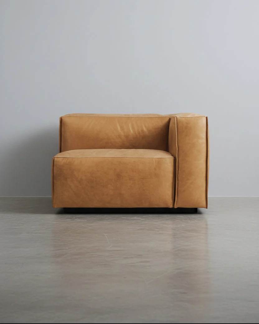 Modern Camel Leather Lounge Chair with Single Arm for Living Room