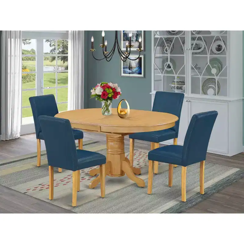 Tuscan Oval Dining Set 5pc - 42-60 Table w/ Leaf & 4 PU Leather Chairs - HomeStock