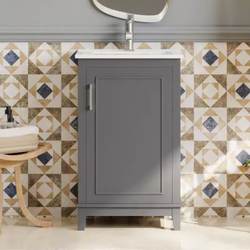 20 inch modern small bathroom storage cabinet, dressing table with ceramic basin, ample storage space