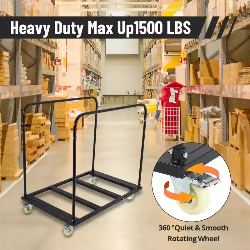 Garvee Folding Table Cart, 1800 LBS Heavy Duty Table Trolley with 5 Swivel Wheels, Black Desk Trolley for Garage, Home, Warehouse