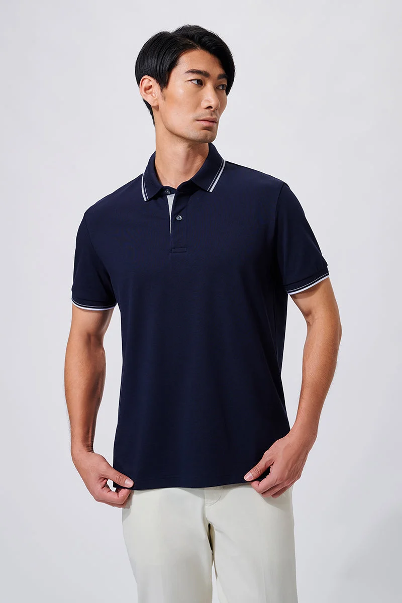 Pique Tipped Polo – Navy