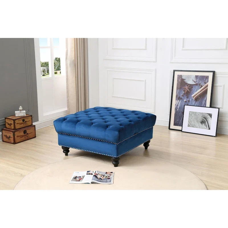 Velvet Tufted Oversized Ottoman | Large Square Footrest | Living Room Accent