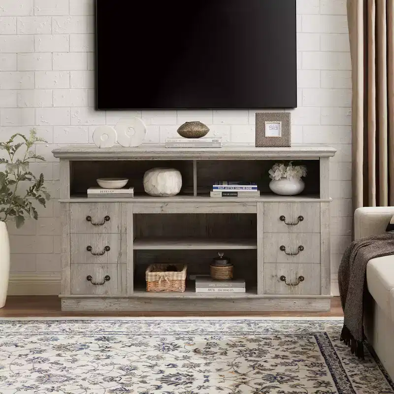 Farmhouse Rustic TV Stand for TV Up to 65, Entertainment Storage Cabinet with Adjustable Shelves, Media Console with Open c