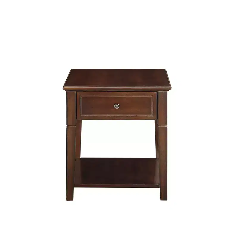 Acme Furniture Malachi End Table Walnut: Rectangular Side Table with Storage Drawer and Shelf
