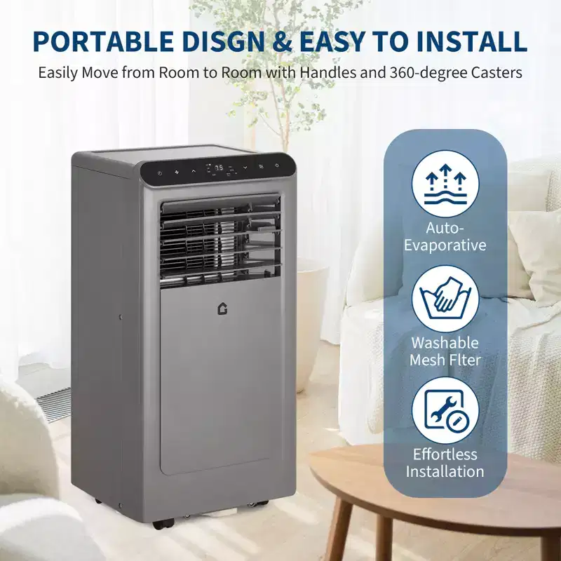 10,000 BTU Portable AC  3-in-1 Gray/Black Air Conditioner(1 Pack)for Rooms Up to 450 Sq.Ft | Includes Remote,Window Kit & 24H Timer for Home/Hotel