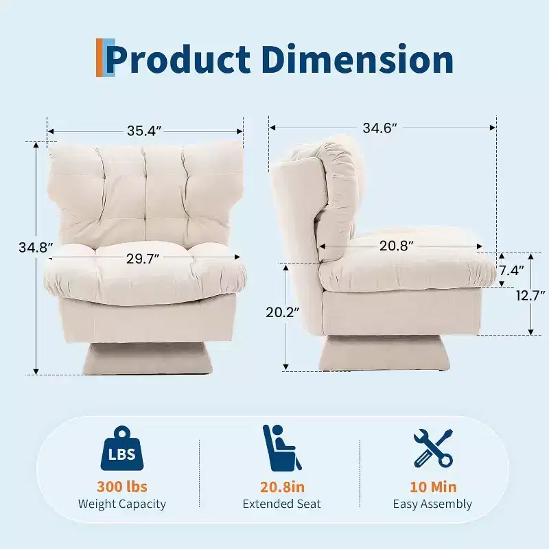 360-Degree Swivel Accent Chair - Modern Reading Chair with Thick Cushion & Cozy Chenille Fabric | Upholstered Armchair for Living Room, Bedroom
