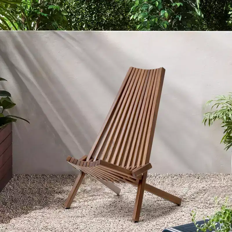 Okak Lawn Chairs with Foldable Design, Patio Chair with Ergonomic Seat and Tall Slanted Back, Outdoor Recliner for Backyard, Garden, Natural
