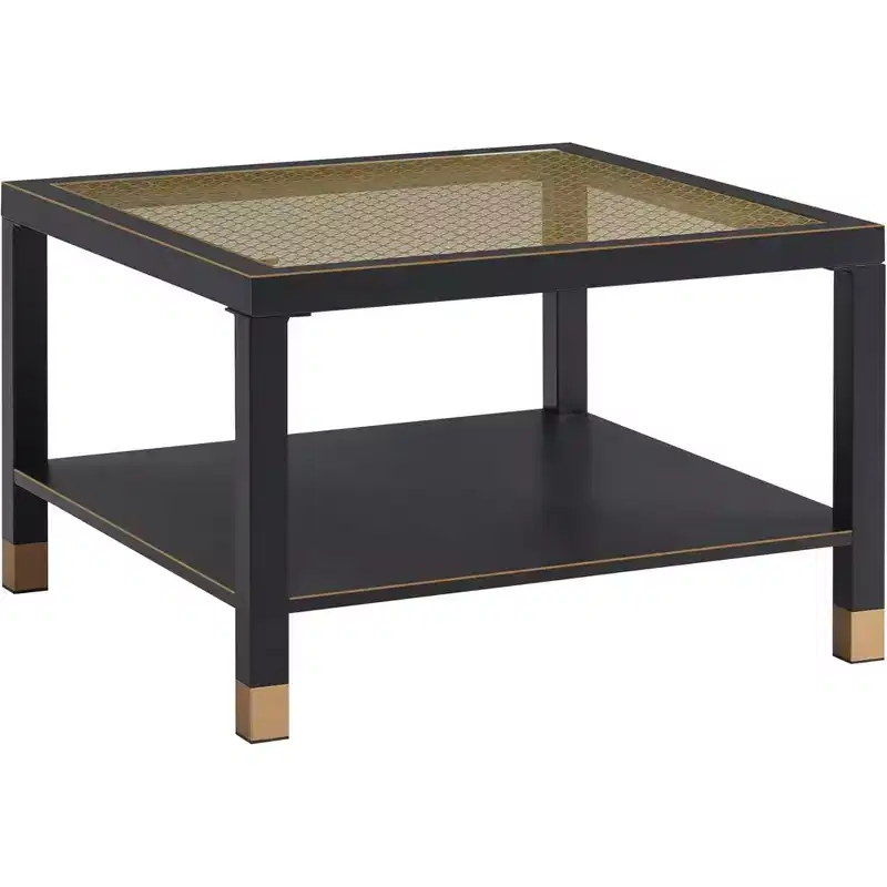 Everett Gold Mesh Glass Coffee Table with Metal Frame