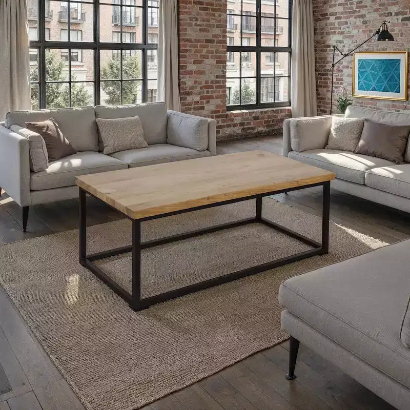Solid Acacia Wood Modern Coffee Table, 47.5W x 23.5D x 19H in.