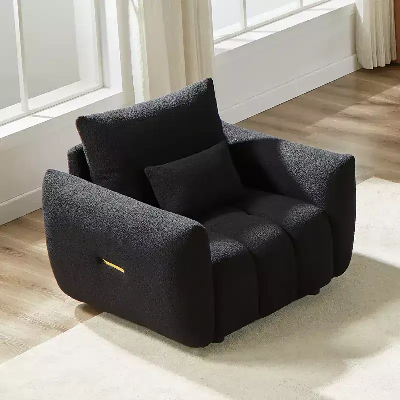 36.8 Inch Teddy Fabric Lounge Chair Modern Upholstered Black for Apartment Office Living Room Bedroom