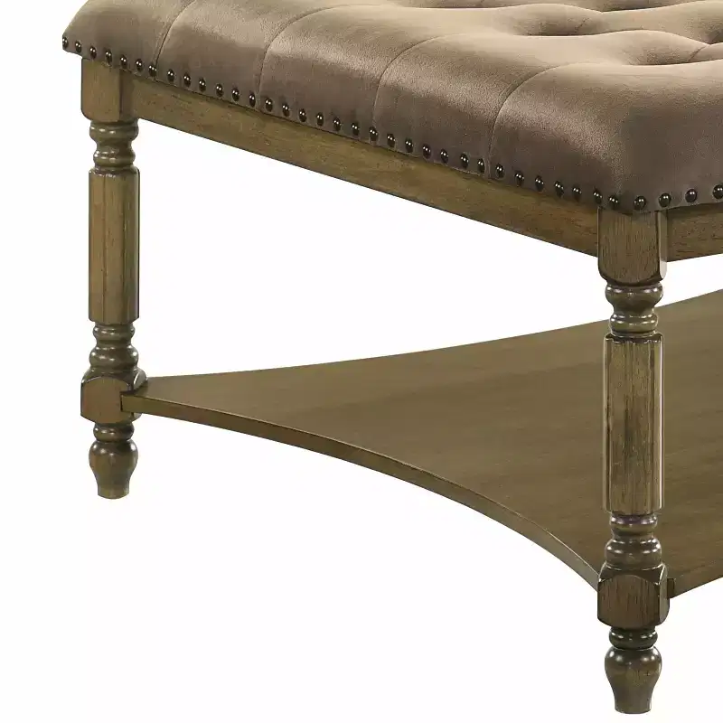 Upholstered Coffee Table - Antique Oak/Velvet Brown