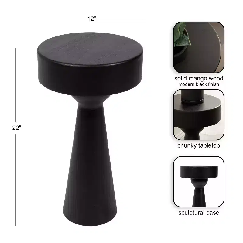 Wood Side Table, Black, 12x12x22