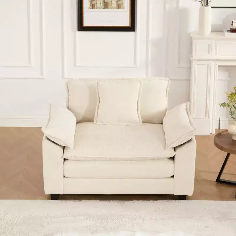 Cloud Sofa Single Seat, Modern Sectional Couch, Comfy Double Layer Upholstered Seat Cushion, Breathable Chenille Fabric