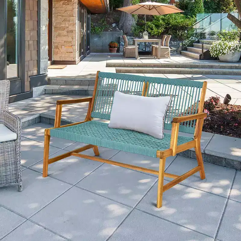 Costway 2-Person Patio Acacia Wood Bench Loveseat Chair Garden Furniture Black\\Grey\\Turquoise