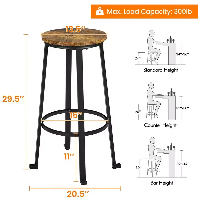 Yaheetech Barstools Set of 2 29.5H Pub Height with Metal Frame Backless