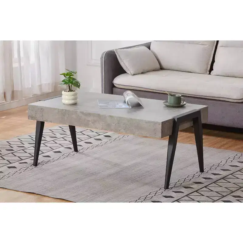 Kings Brand Furniture Camden Marble-Style Wood Coffee Table with Metal Legs, Center Table for Living Room, Black/Gray