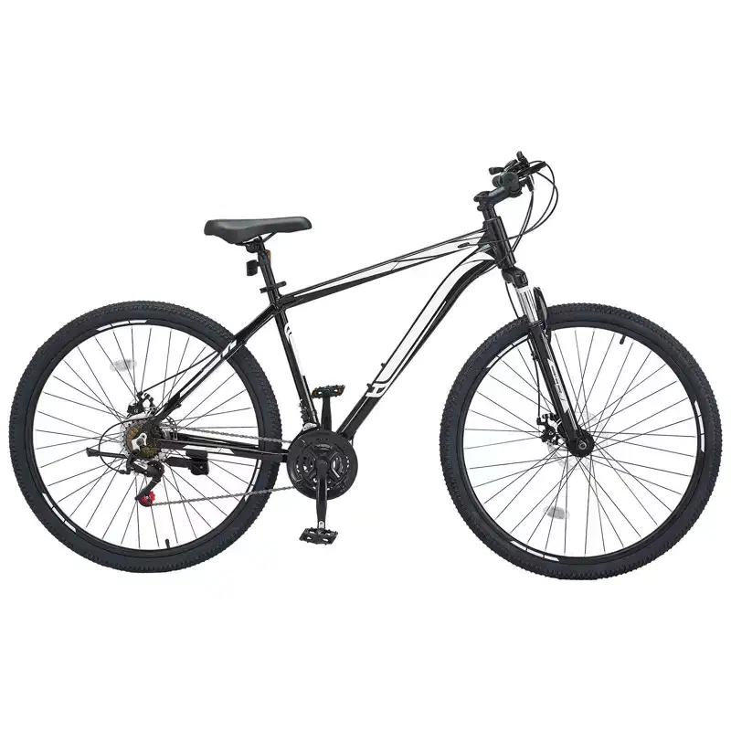 NAYSAYE 29 Inch Mountain Bike with 21 Speeds Front Suspension Dual Disc Brakes for Outdoor Trail Riding Adventure, White Black, 56.3*8.66*30.71