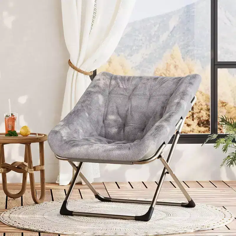 Lazy Sofa Chair - Comfy Saucer Lounger with Plush Cushion & Metal Legs,Space-Saving Design for Living Rooms, Apartments & Dorms