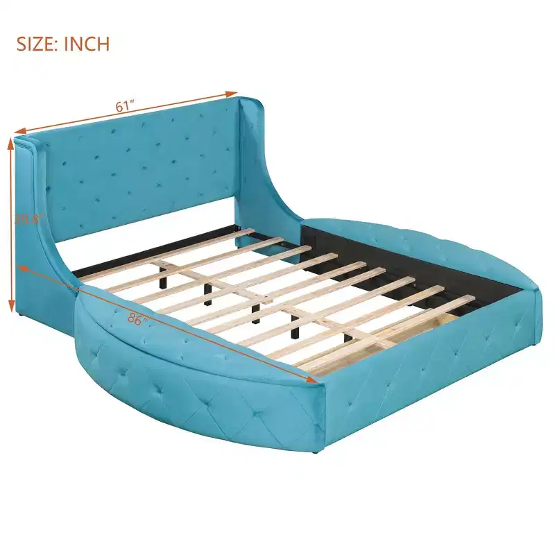Luxystar Queen Velvet Upholstered Platform Bed with Wingback Headboard, 1 Big Drawer and 2 Side Storage Bench
