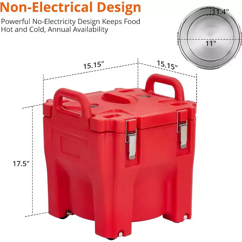 Insulated Food Carrier 22Qt Stackable Hot Box with Spoon and Wheels