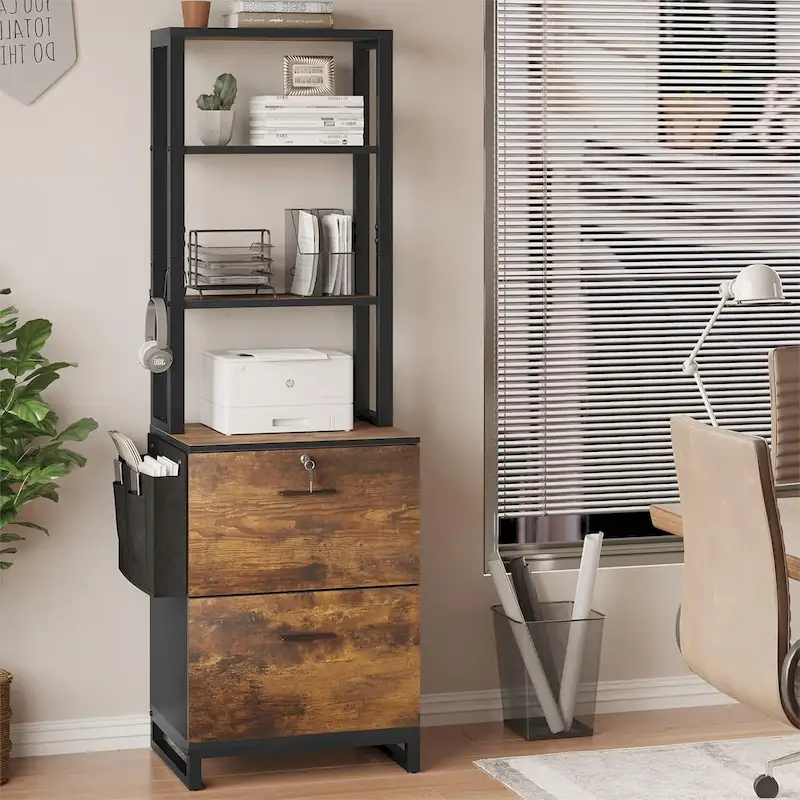 File Cabinet 2 Drawer Lock Filing Cabinet Printer Stand Bookshelves