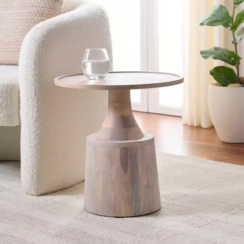 Round Accent Table - White Washed