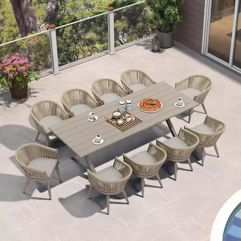 PURPLE LEAF Outdoor Dining Set with Patio Aluminium Dining Table and Wicker Rattan Chairs Modern Furniture Cushions Sets for Backyard