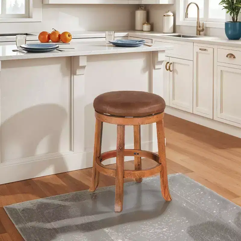Royal Hampton Swivel Counter Stool Set of 2 | Faux Leather Seat | Mahogany Wood