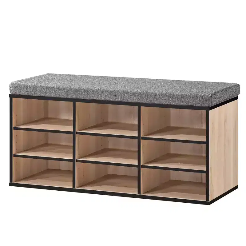 Kings Brand Furniture Shoe Bench With Cushion And 9 Cube Storage  Wood Shoe Organizer, Entryway Seating, Cushioned Bench