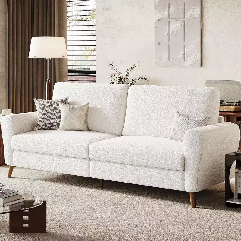 84 Sofa, 3 Seater Couch for Living Room, Modern Loveseat, Boucle Sofa with Deep Seats and Wide Armrests, Wood Legs, Easy Assembly, Dark Blue