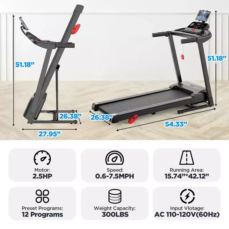 Treadmill on Sale,Treadmills Clearance, Folding Treadmill for Home 7.5MPH with 71 Programs 3 Incline, Exercise Equipment, Music Speakers
