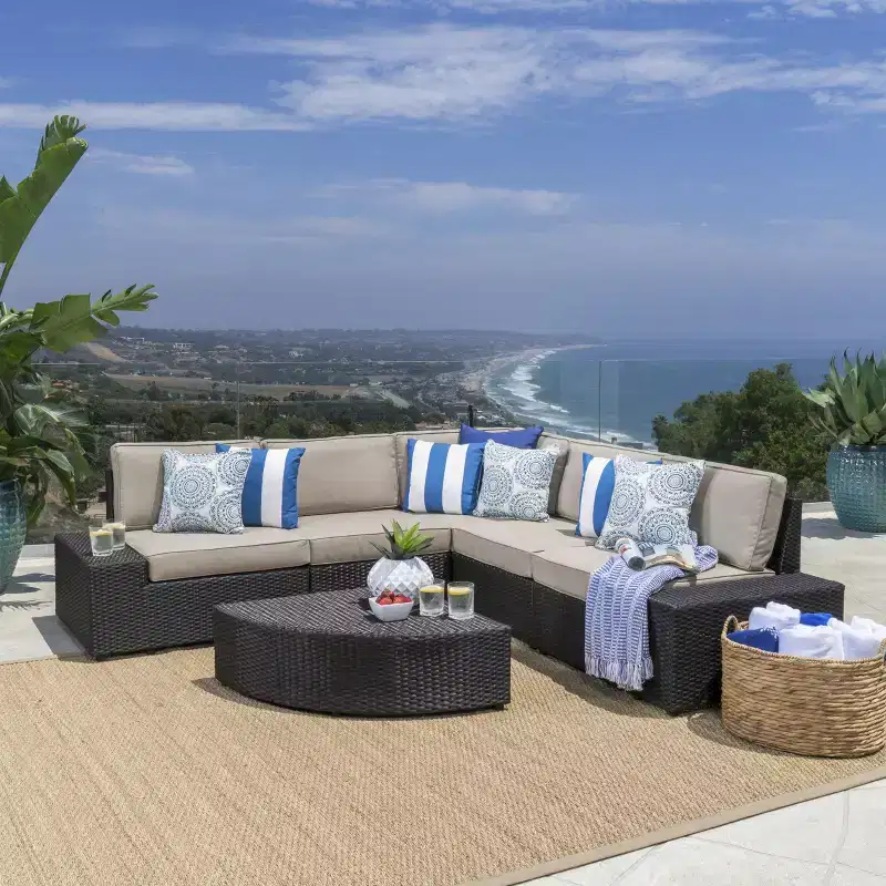 Christopher Knight Home Felicity 6-Piece Outdoor Wicker Sectional Conversation Set with Cushions