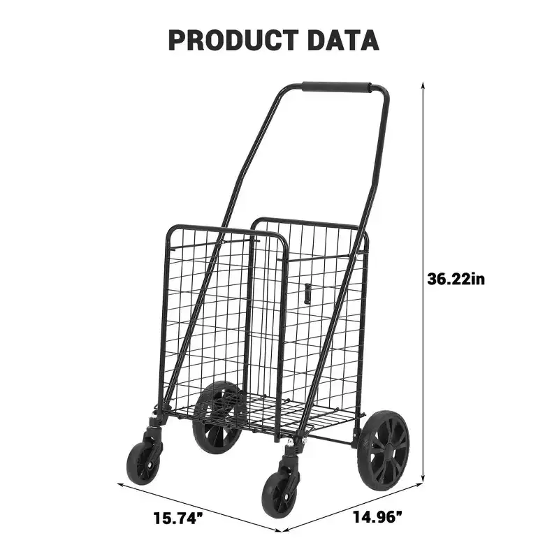 Folding Shopping Cart, 110 LB Capacity, Collapsible Grocery Cart with 22 gal Basket & Wheels, Lightweight Portable Shopping Trolley for Groceries