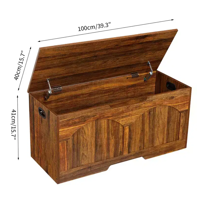 39.3 Retro Wooden Storage Bench, Heavy-Duty Toy Box Chest with Safety Hinges & 300 lb Capacity for Entryway & Bedroom